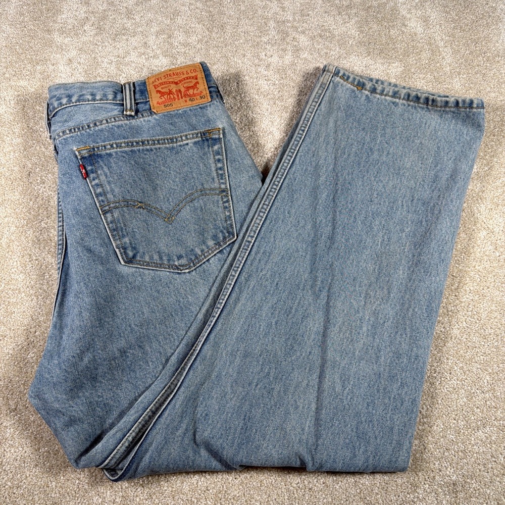Levis 505 Straight Leg Blue Jeans Mens 40‎ X 30 (FITS 40 X 29) Denim READ